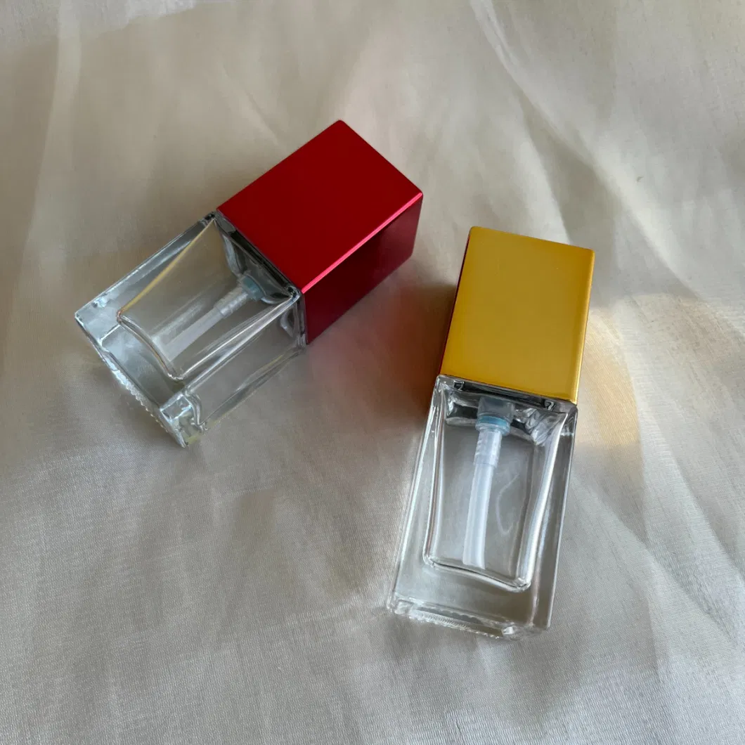 15ml Transparent Square Glass Foundation Bottle with Plastic Black Pump and Metal Red Cap