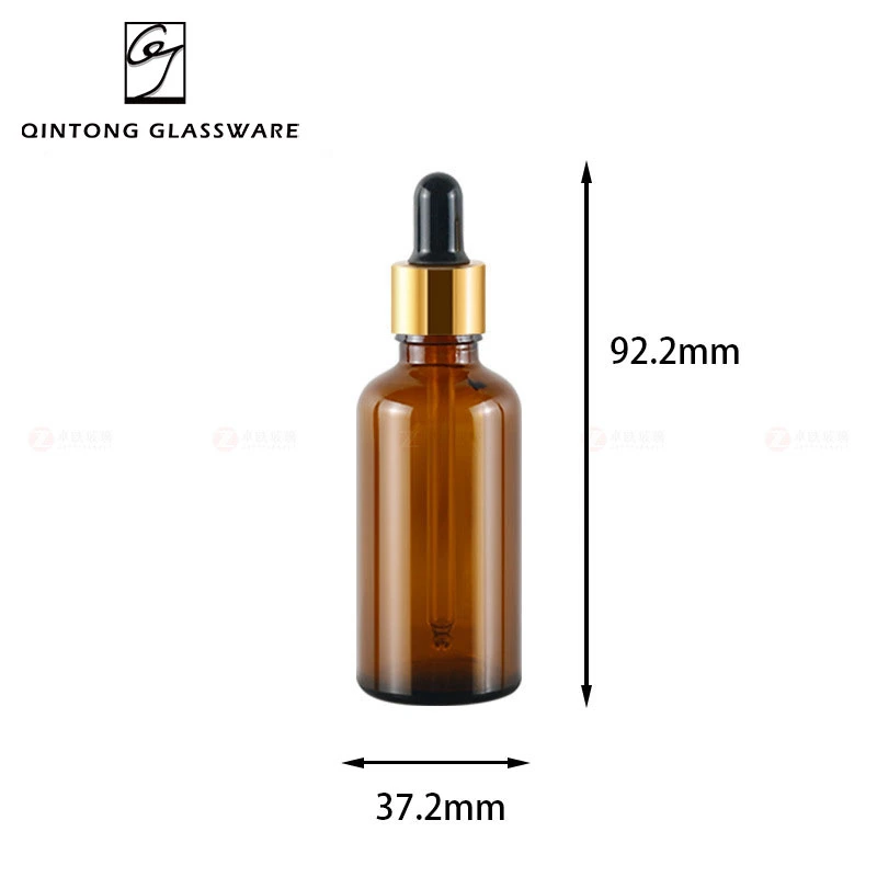 Wholesale High Gloss Amber Luxury 50ml Round Amber Boston Fragrance Cosmetics Packaging Perfume Glass Essential Oil Bottle