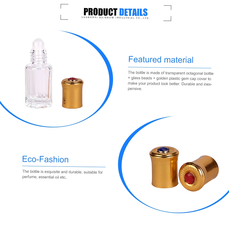 Empty Perfume 6ml Transparent Octagonal Bottle Roll on Essential Oil Bottle Anise Bottle with Aluminum Screw Cap