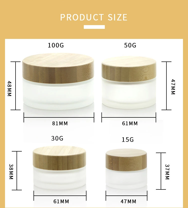 Cosmetic Wholesale Round Square Clear Amber Empty Cosmetic Skincare Packaging 1oz 2oz15g 30g 50g Bamboo Lid Mask Makeup Frosted Glass Cream Sample Mini Nail Jar
