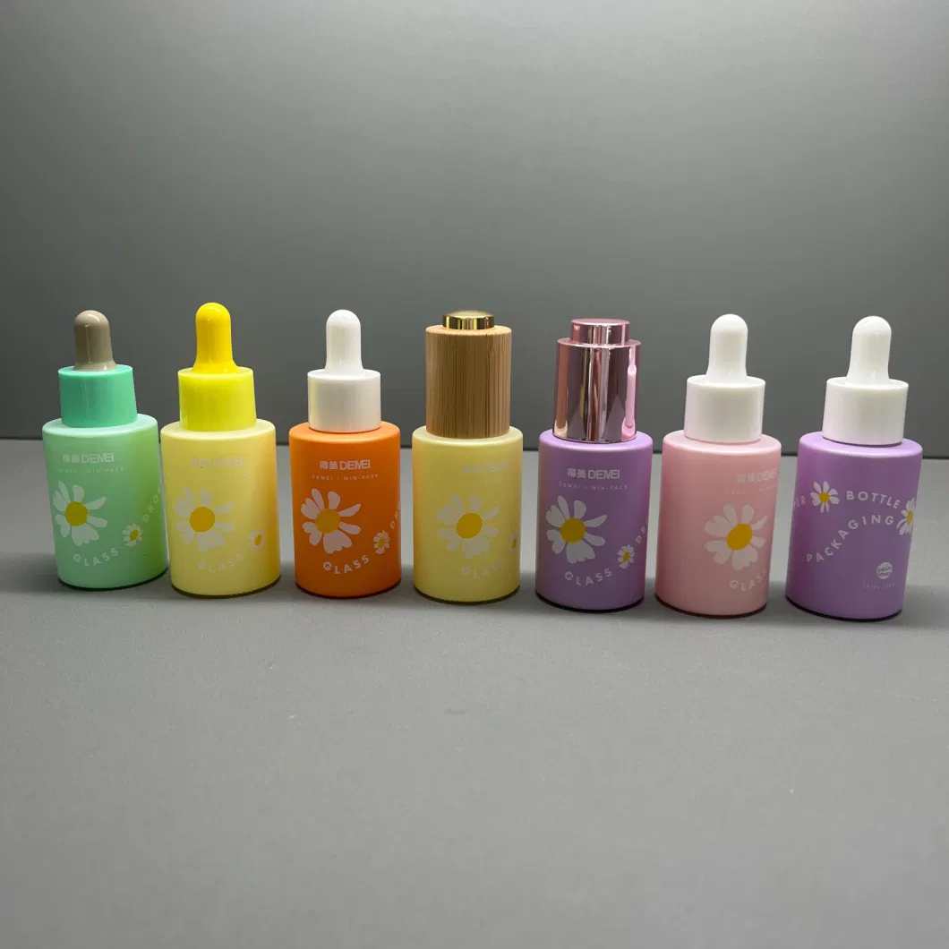 New Macaron Colored 30ml Cosmetic Glass Bottle with Dropper for Essential Oil/Lotion
