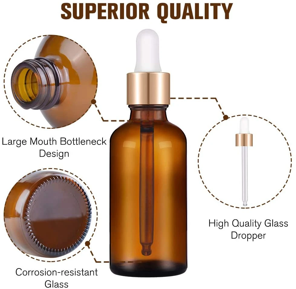 Round Boston Empty Refillable Amber Bottle with Glass Dropper 60ml