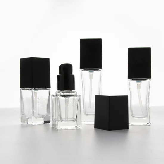Liquid Foundation Bottle Square Clear Glass Lotion Pump Bottles Cosmetic Cream Dispenser Bottle