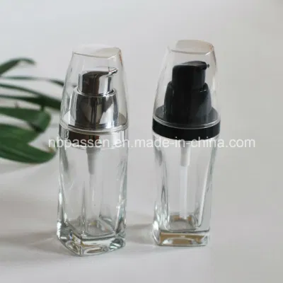30ml Transparent Glass Bottle with Lotion Pump for Cosmetics (PPC