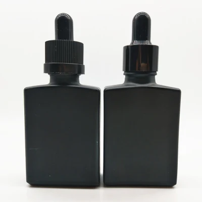 30ml Flat Square Essential Oil Black Frosted Glass Dropper Bottle