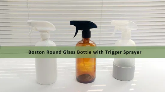 500ml 16oz Boston Round Clear Hand Wash Cleaning Room Glass Spray Bottle with Trigger Sprayer