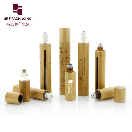 Natural Bamboo Packaging Round Square Cosmetic Empty Clear Amber Green Blue Glass Roller/Dropper Perfume Plastic 3ml 5ml 10ml 15ml Essential Oil Roll on Bottle