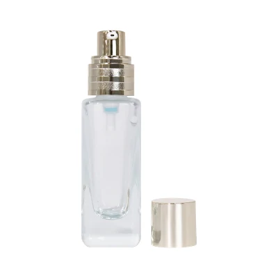 Wholesale Empty Transparent Cosmetic Serum Glass Bottles Square Foundation Bottle 25ml