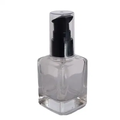 Superior Quality Square Transparent 35ml Glass Bottle with Pump Cosmetic Empty Foundation Bottle